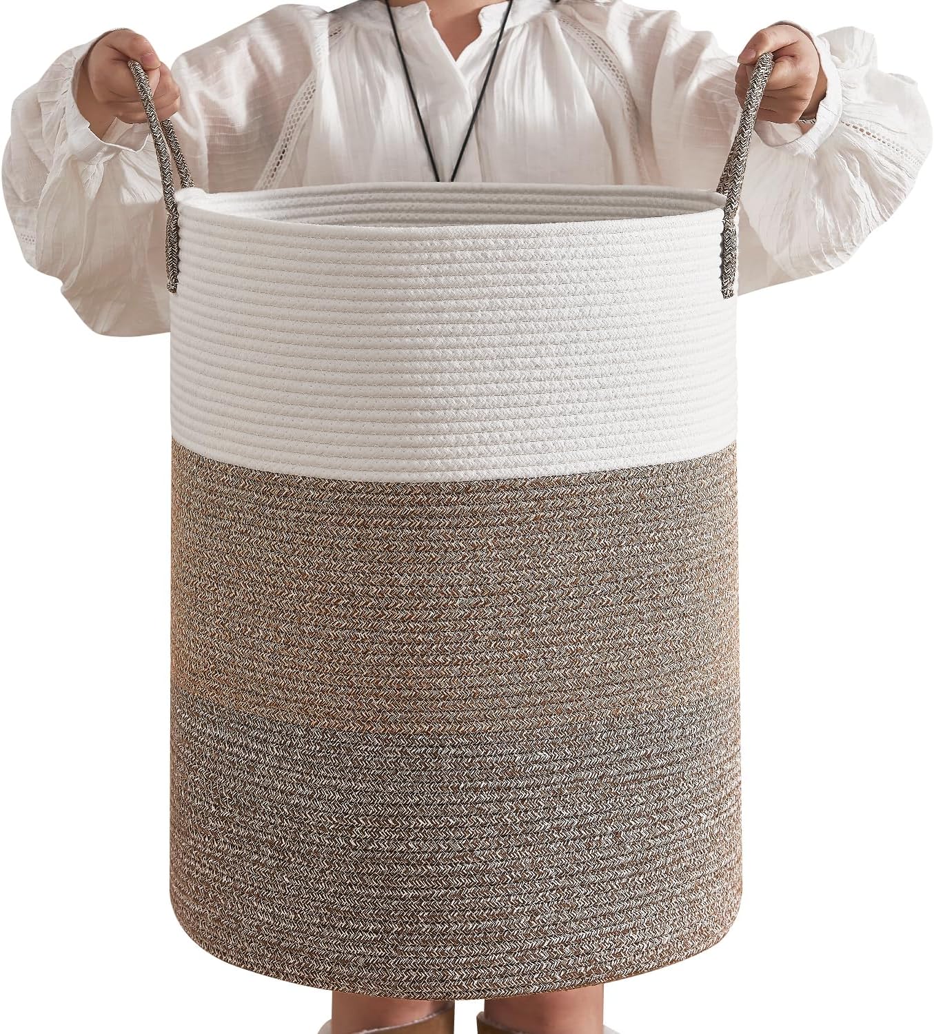 CLHMILY&Z 80L Laundry Basket Round Storage Rope Basket - 16.5x22.5 Inches - Laundry Hamper in Bedreoom and Mutil Storage Bin for Blankets, Toys, and Nursery Essentials