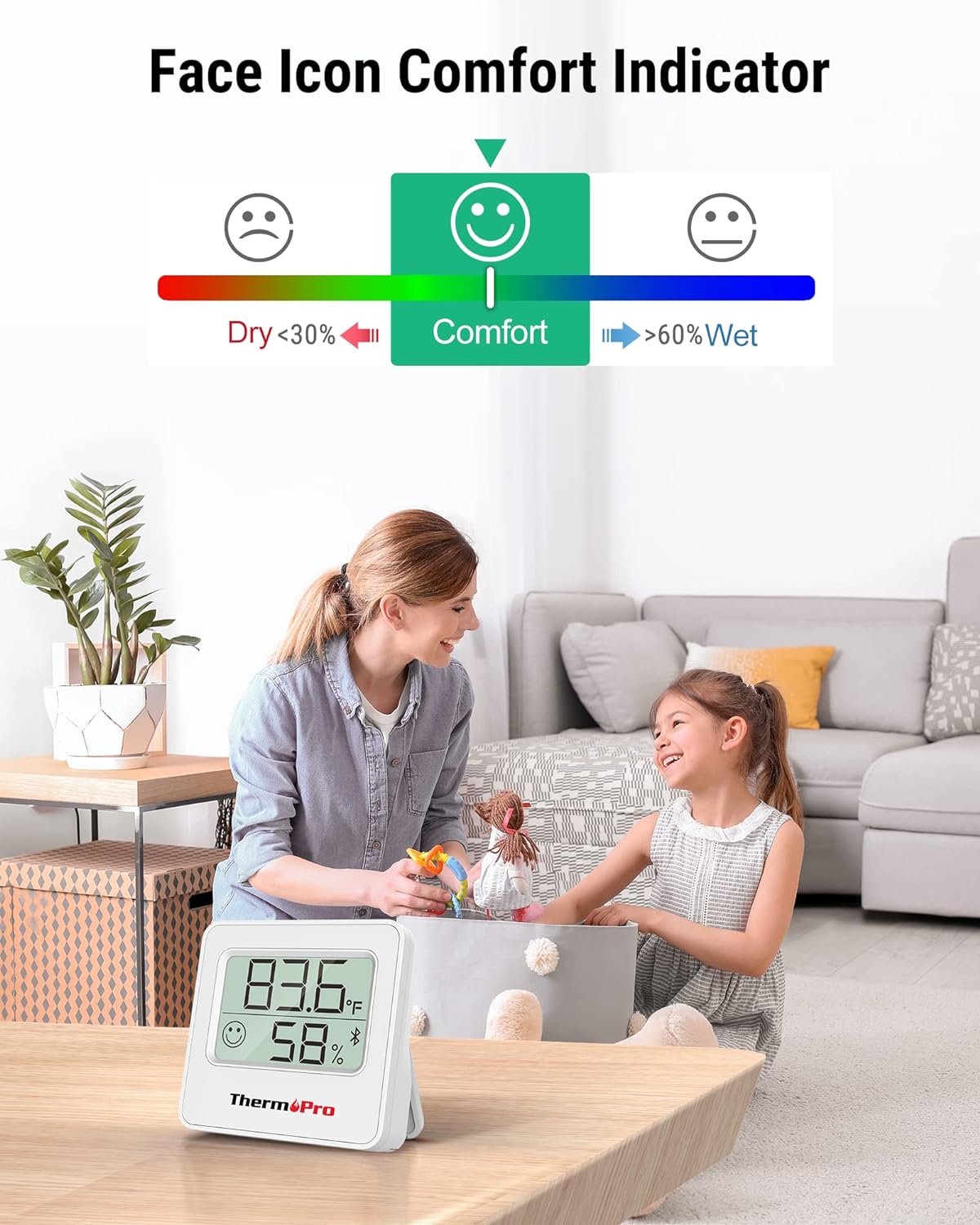 ThermoPro TP357 Digital Hygrometer Indoor Thermometer of 260FT, Bluetooth Thermometer Humidity Meter with Smart App, Room Thermometer Humidity Gauge with Temperature Humidity Sensor