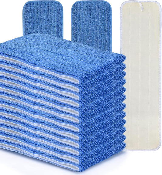 MATTHEW 18'' Microfiber Spray Mop Replacement Pads Heads for Wet Dry Reusable Mops Floor Home Commercial Cleaning Refills, Machine Washable Fits Compatible with Bona Mop&Most Spray Mops Blue (12 Pack)