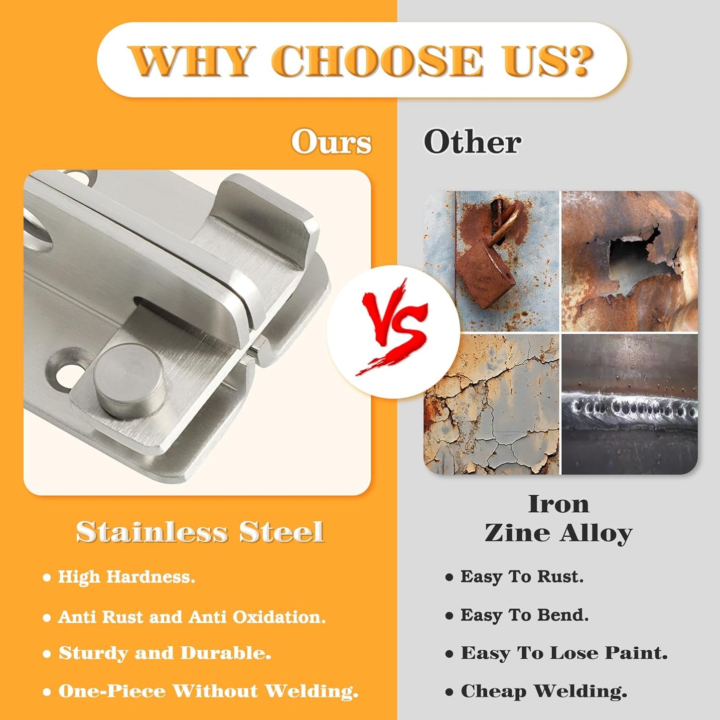 Alise Flip Latch,Gate Latches Slide Bolt Latch Safety Door Lock Catch for Barn Cabinet Pet Cage Fence Bathroom Garage Window,Heavy Duty Stainless Steel Gate Hardware Locks,Brushed Nickel MS3006R-LS