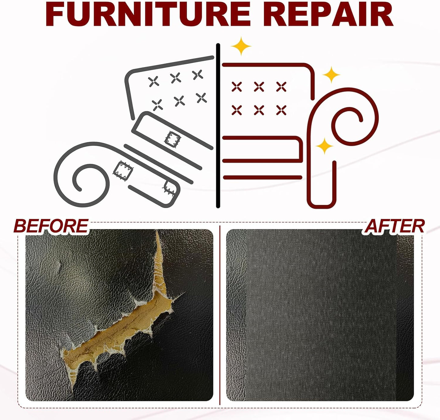 PATIKIL 70x6.2 Inch Linen Repair Tape, Repair Fabric Patch Self Adhesive Couch Patch Line Repair Patch for Furniture Sofa Car Seats Office Chairs, Wine Red