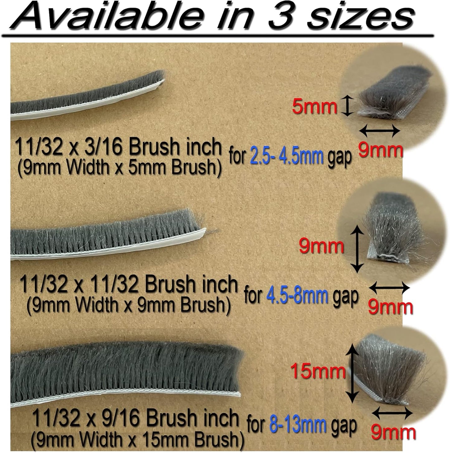 Weather Stripping Brush for Sliding Windows/Doors Frame Side,Pile Self Adhesive Weatherstrip Seal Strip Sealer Draft Stoppers (80ft x11/32 Backing x 11/32 Brush inch, Black)