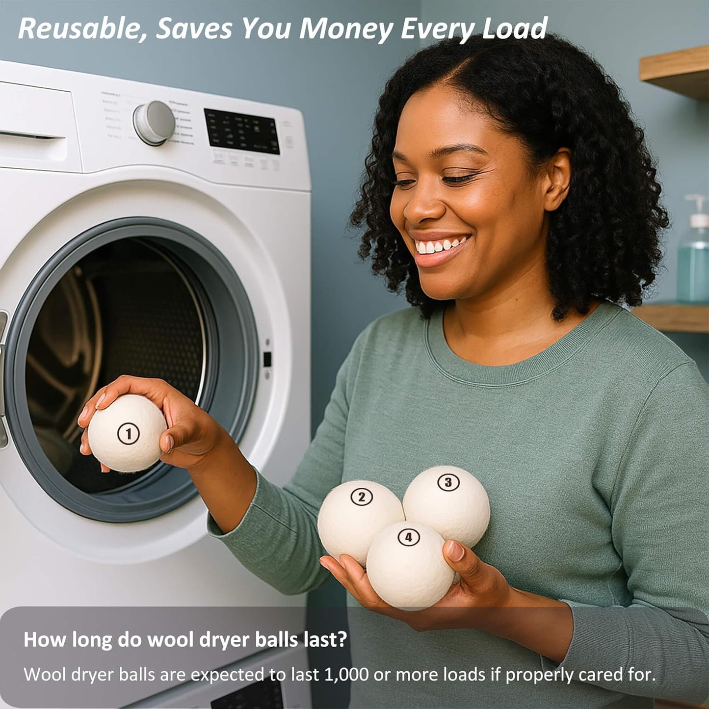 Sheep Wool Dryer Balls 6 Pack XXL(3.1") Premium Natural Fabric Softener, Reusable Laundry Dryer Balls for Reducing Drying Time, Static and Wrinkles, Eco-Friendly – 100% New Zealand Wool