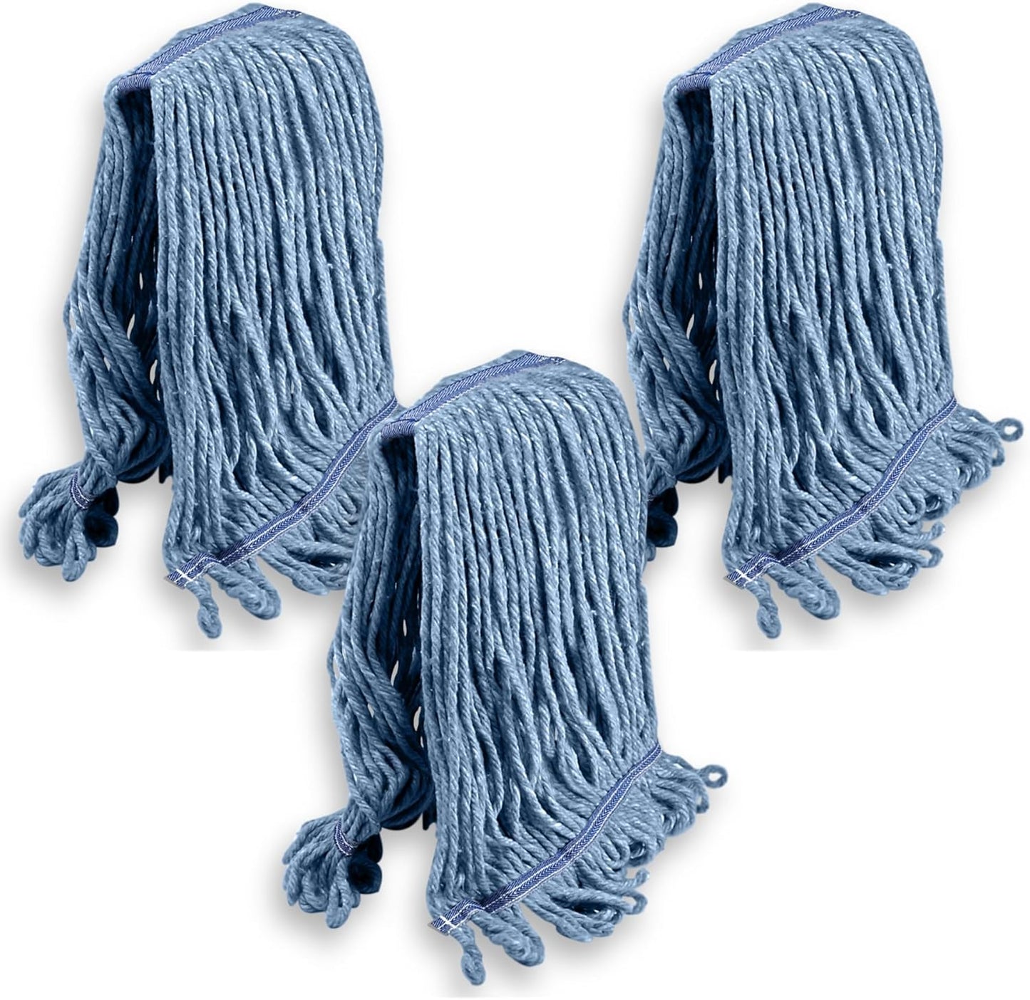 KLEEN HANDLER General Cleaning Mop Heavy Duty Commercial Replacement, Wet Industrial Blue Cotton Looped End String Head Refill (Pack of 3)