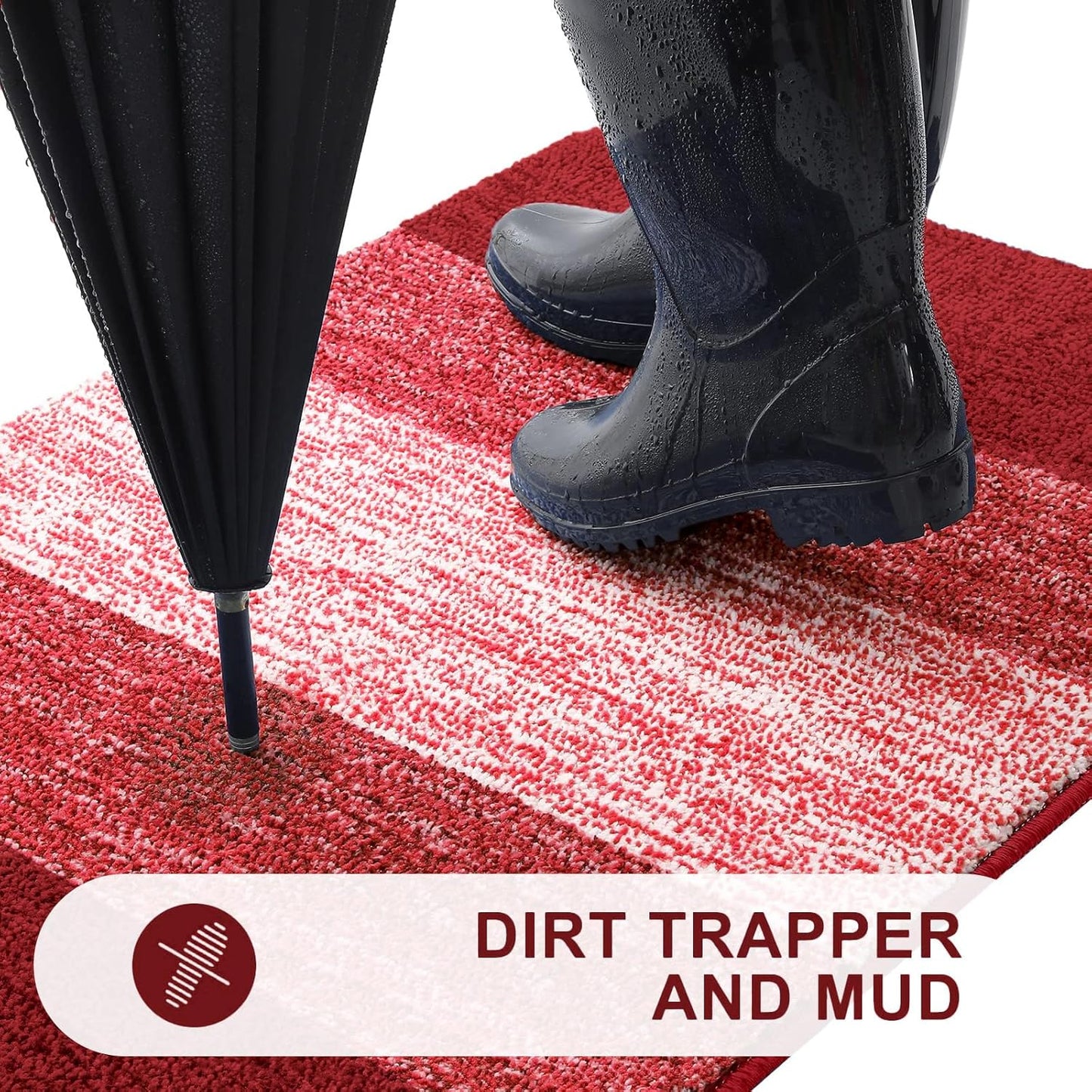 Kitinjoy Indoor Outdoor Door Mat, 36x24 Non-Slip Absorbent Dirt Trapper, Low-Profile Washable Inside Entrance Front Floor Mat, Sturdy Soft Entry Doormats for Entryway, Burgundy