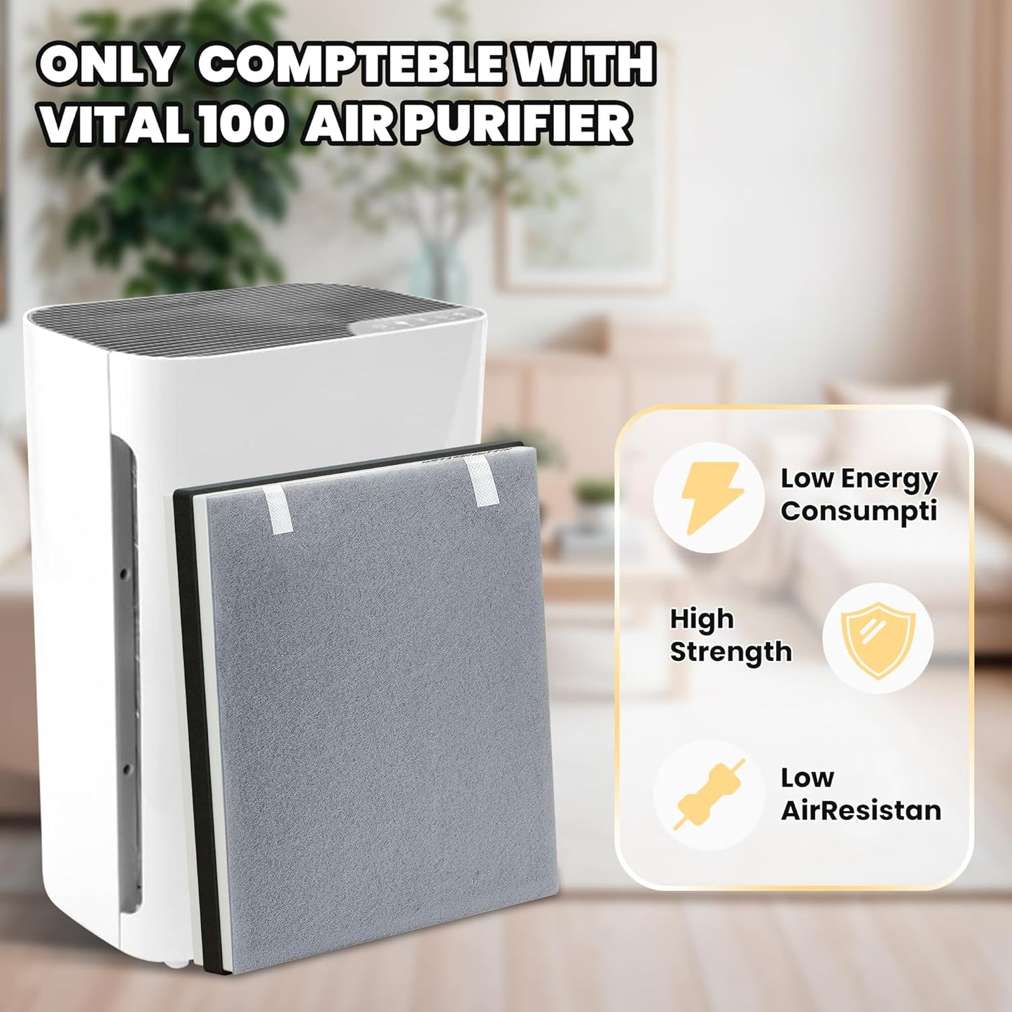 Vital 100 Replacement Filter for LEVOIT Air Purifier, 3-in-1 Pre, H13 High-Efficiency Activated Carbon Filtration System, Replace Part # Vital 100-RF, Pack of 1, By Improvedhand