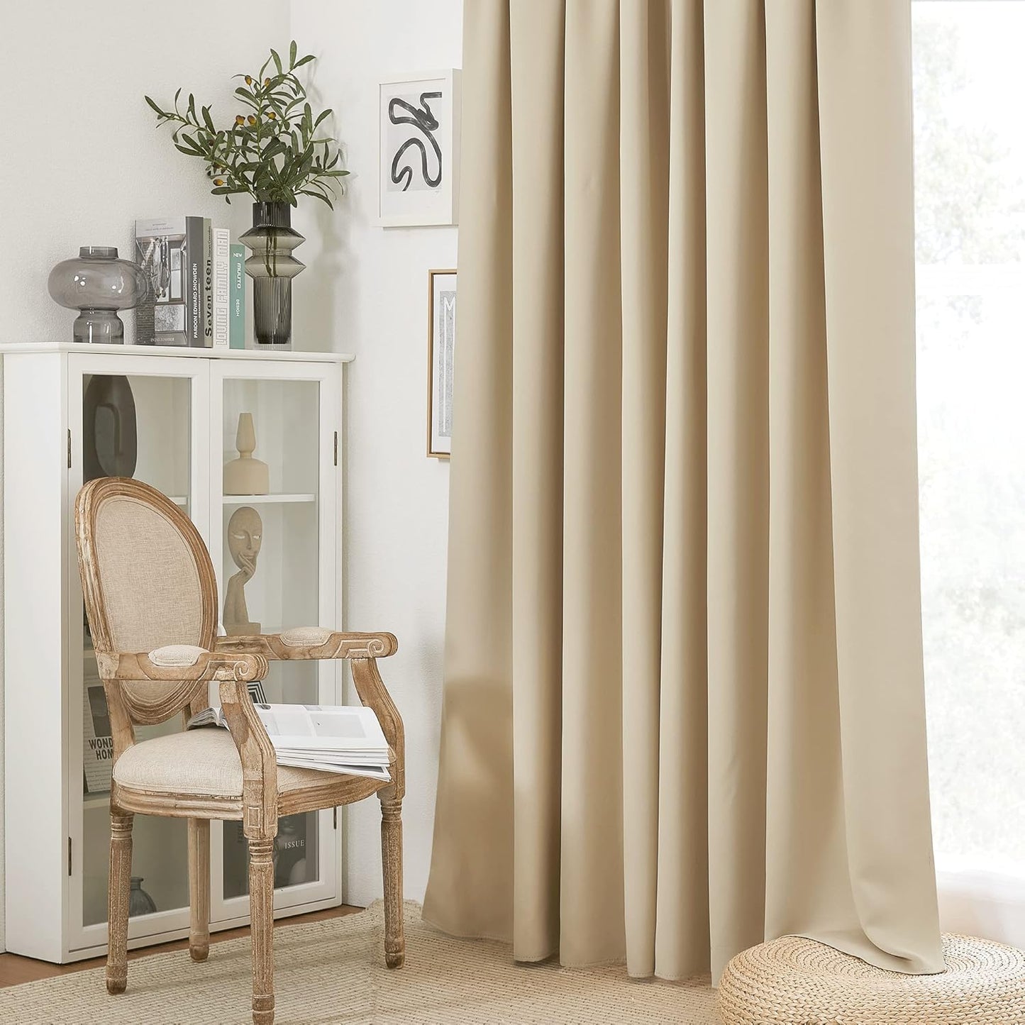 RYB HOME Blackout Curtains for Living Room, Large Window Shades for Bay Window Dining Parlor Bedroom Patio Door, Wide 34 x Long 80 inches, Biscotti Beige, 2 Panels