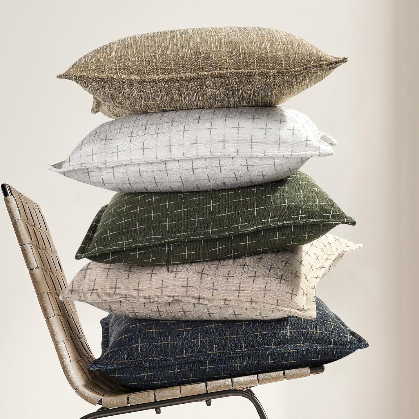 ZWJD Pillow Covers 24x24 Set of 2 Soft Polyester Textured Pillow Covers with Stylish Flange Edge Cozy Farmhouse Throw Pillows for Couch Bed Sofa Living Room