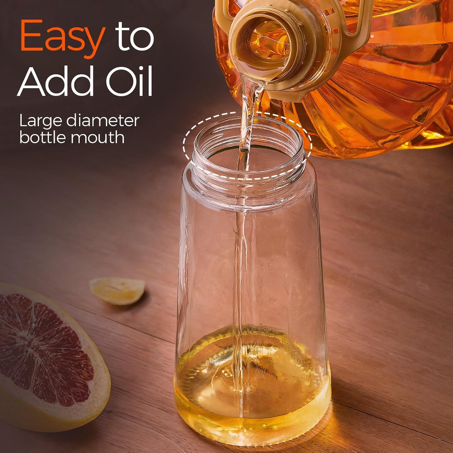 YARRAMATE 2Pcs 16oz/470ml 2 in 1 Oil Sprayer for Cooking with Stickers, Food-grade Glass Oil Spray Bottle, Oil Dispenser and Oil Sprayer for Kitchen, Salad, Frying, BBQ (White & Orange)