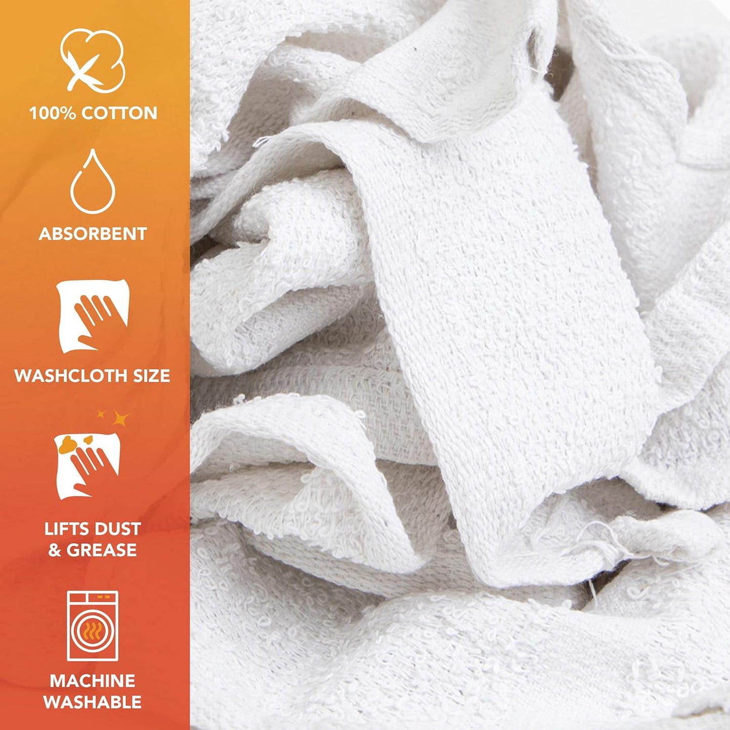 Arkwright W11 Terry Cloth Towels for Cleaning - Soft Cotton Blend Washable Multi-Purpose Bar Mop, Absorbent & Quick Dry, Bulk Box of Rags for Kitchen, Auto Shop, and Garage, 25 lb, White