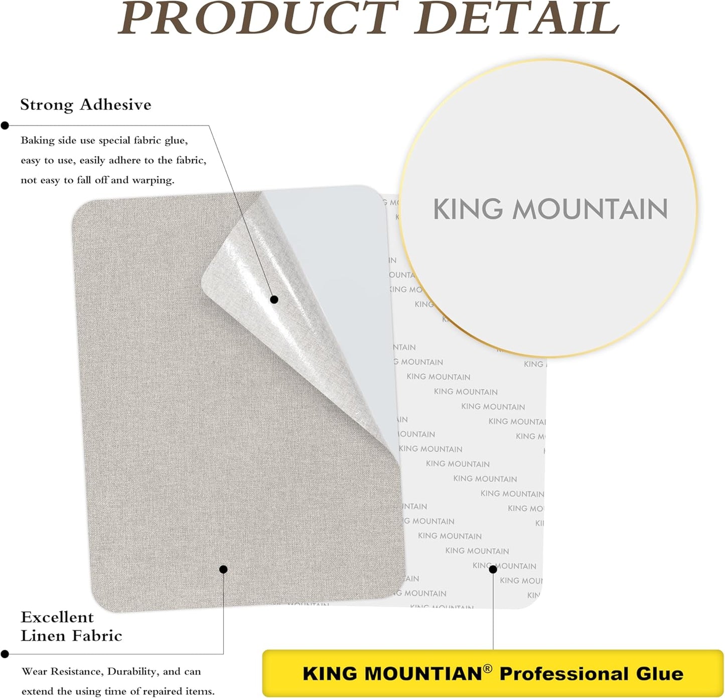 KING MOUNTAIN Fine Linen Repair Patches, Self-Adhesive Linen Fabric Patches, 8X11 inch 2 PCS, Multi Color, Can be Used for Linen Sofa Repair and Linen Clothes Repair(Rice Coffee,8" x 11"-2PCS)