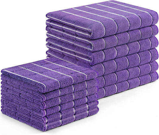 Homaxy Microfiber Kitchen Towels and Dishcloths Set, 12 Pack Soft and Absorbent Dish Hand Towels Bulk, 28 x 16 Inch & 12 x 12 Inch Quick Drying Rags for Washing Dishes, Purple