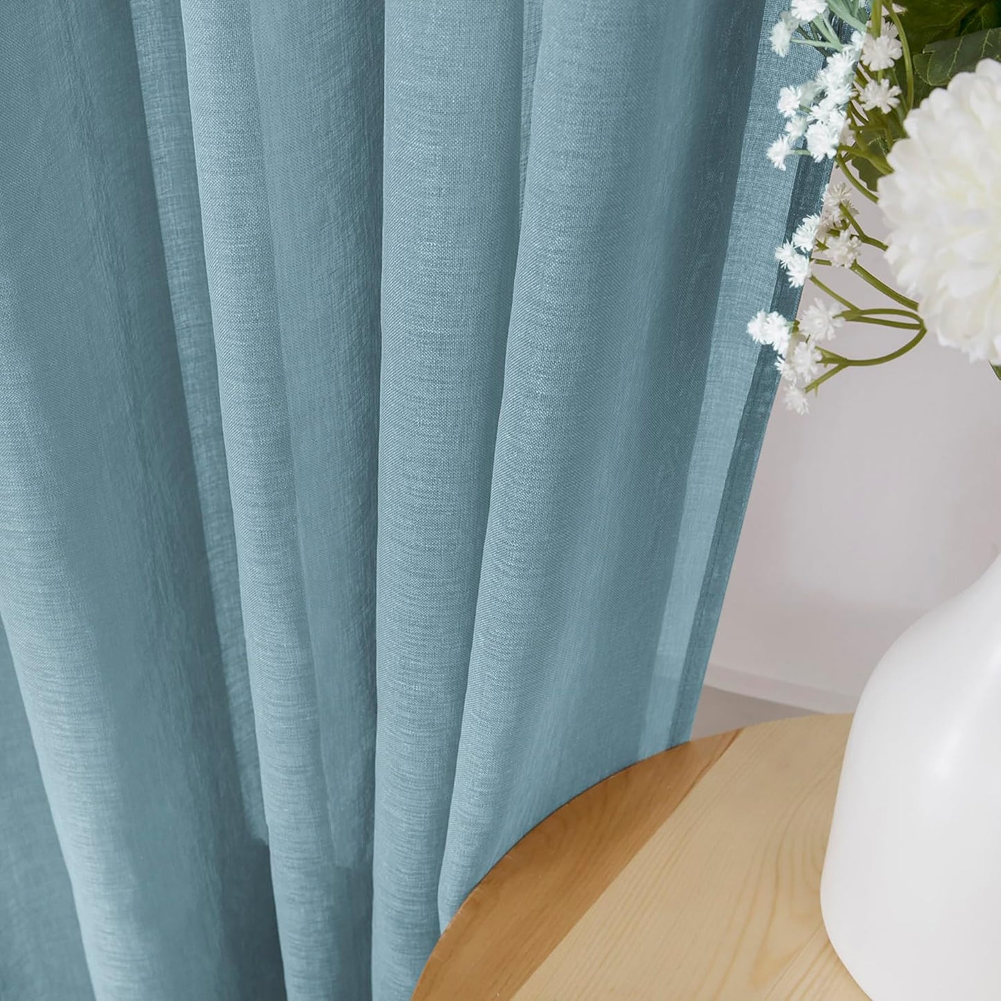 Tollpiz Sheer Curtains Linen Textured Bedroom Curtain Sheers Light Filtering Rod Pocket Voile Curtains for Living Room, 54 x 84 inches Long, Dusty Blue, Set of 2 Panels