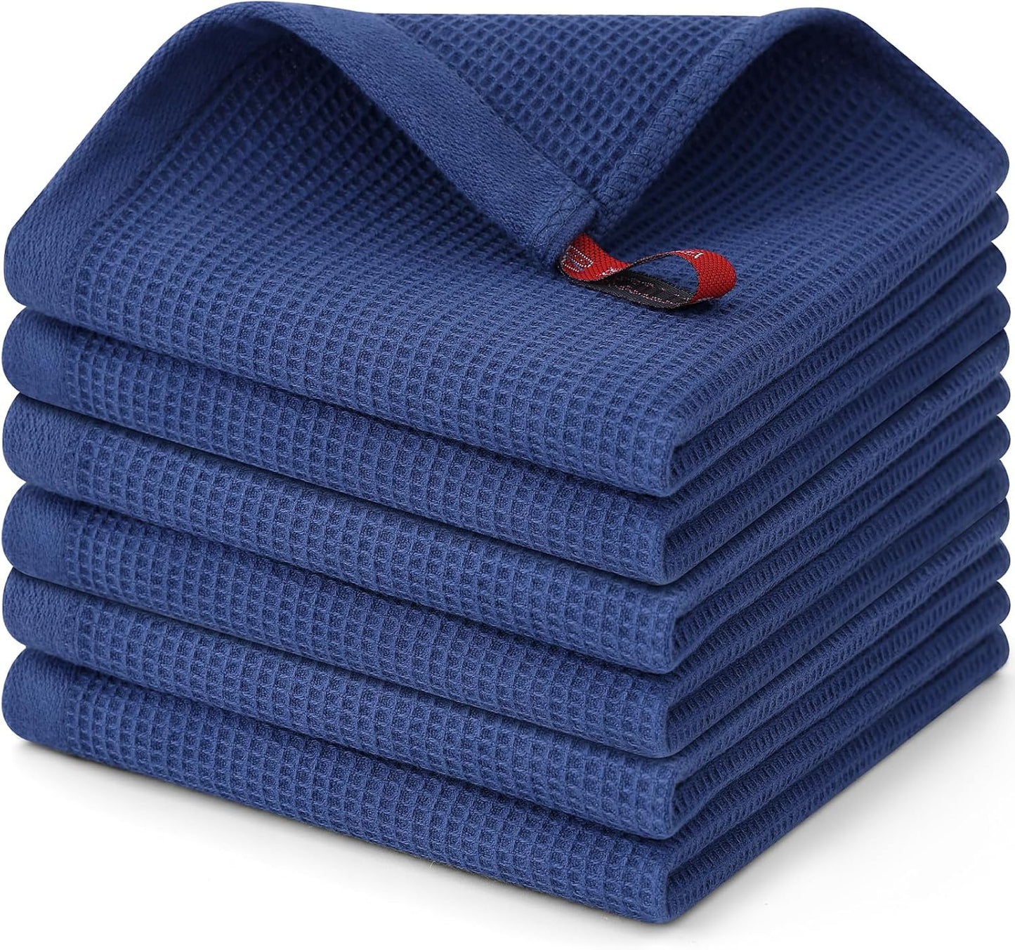 Homaxy 100% Cotton Waffle Weave Dish Cloths - 6 Pack Soft and Absorbent Dish Towels - 12 x 12 Inches Quick Dry Dish Rags - Navy Blue