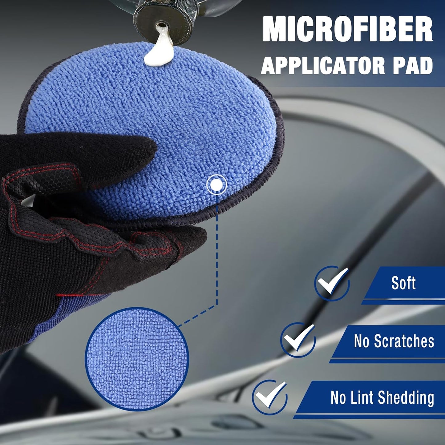 WORKPRO 12-Pack Car Wax Applicator Pads with Finger Pocket, Microfiber Soft Foam Polishing Pads for Car Detailing & Cleaning, Lint-Free, High Resilience
