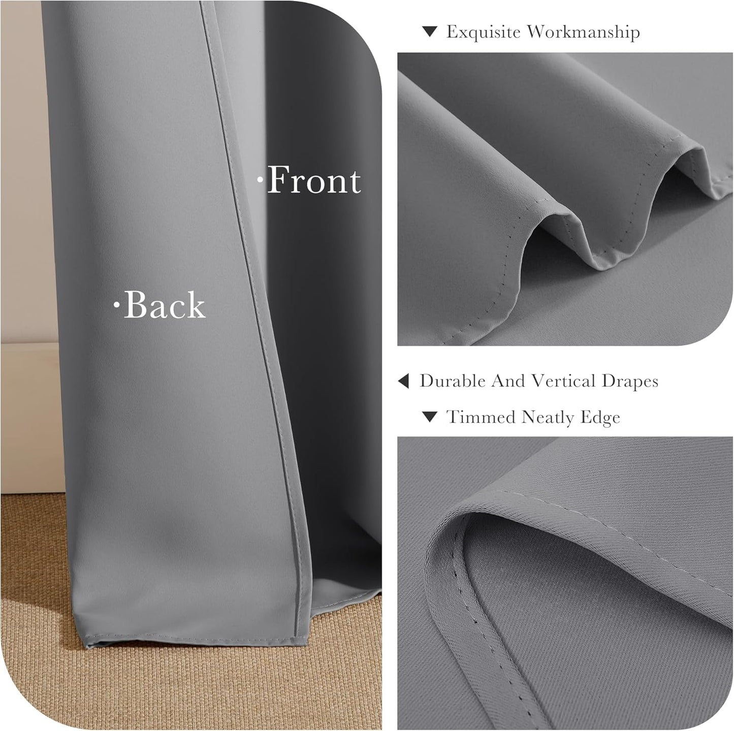 PONY DANCE Sliver Grey Short Blackout Curtains for Kitchen 45 Inch Length, Thermal Insulated Grommet Curtains for Bedroom, Black Out Drapes for Bathroom Small Window (2 Panels Set, 34 inches Wide)