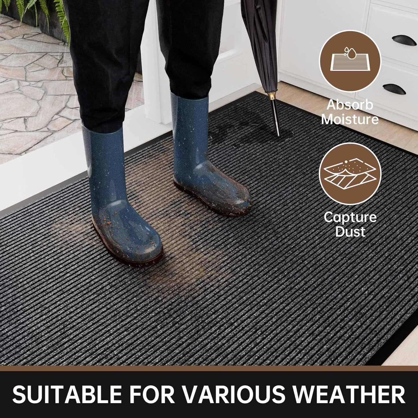 Front Door Mat, 60" x 36" Heavy Duty Indoor Outdoor Doormat, Non-Slip Welcome Mats for Entryway, Rubber Backing Low Profile Commercial Door Mats