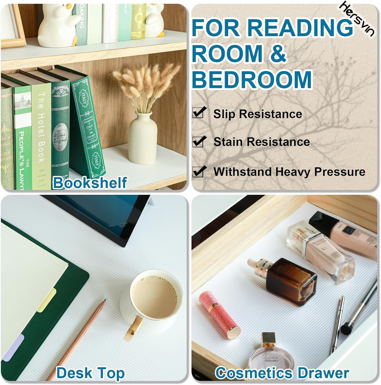 Shelf Liners 10 in x 20 ft EVA Drawer Mats, Non-Adhesive Cupboard Protector, Kitchen Cabinet Lining Fridge Liner (White Stripe, 25.4x610cm)