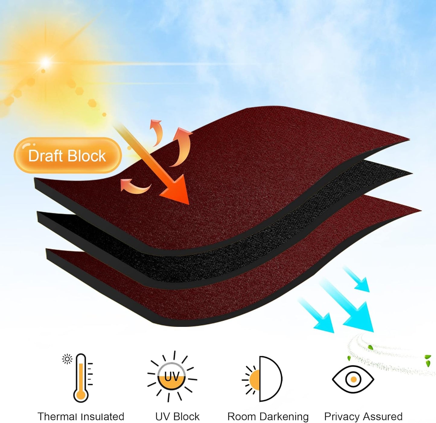 RYB HOME Short Curtains for Living Room Blackout Portable Blinds Shades for Bedroom Bathroom Basement Garage RV Camper Windows, 34 inches Width x 36 inches Length, Burgundy Red, 2 Pcs