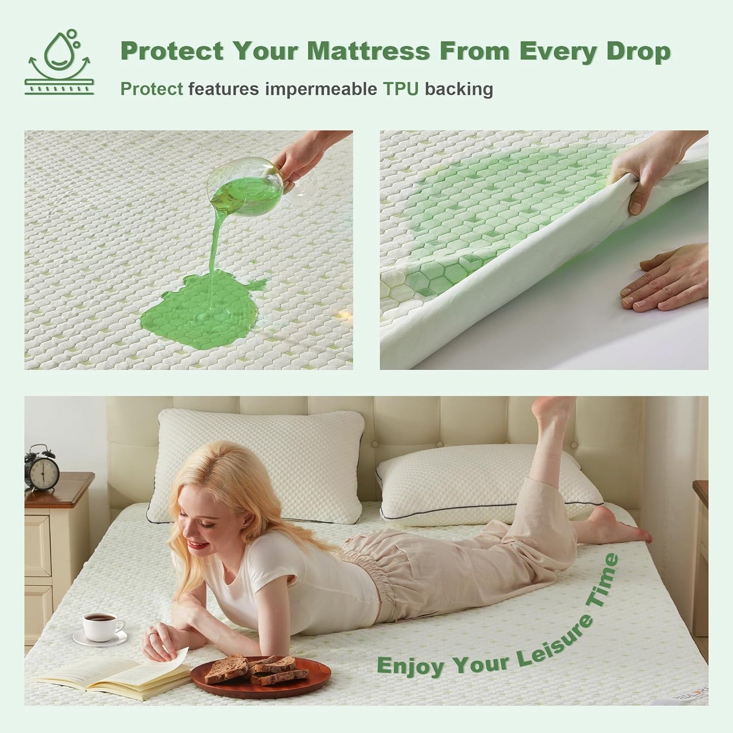 Waterproof Mattress Protector, Queen Size Mattress Pad Fitted 6"-18" Deep Pocket, 3D Air Fabric Breathable Bed Mattress Cover Noiseless Washable for Home, Bedroom, Hotel