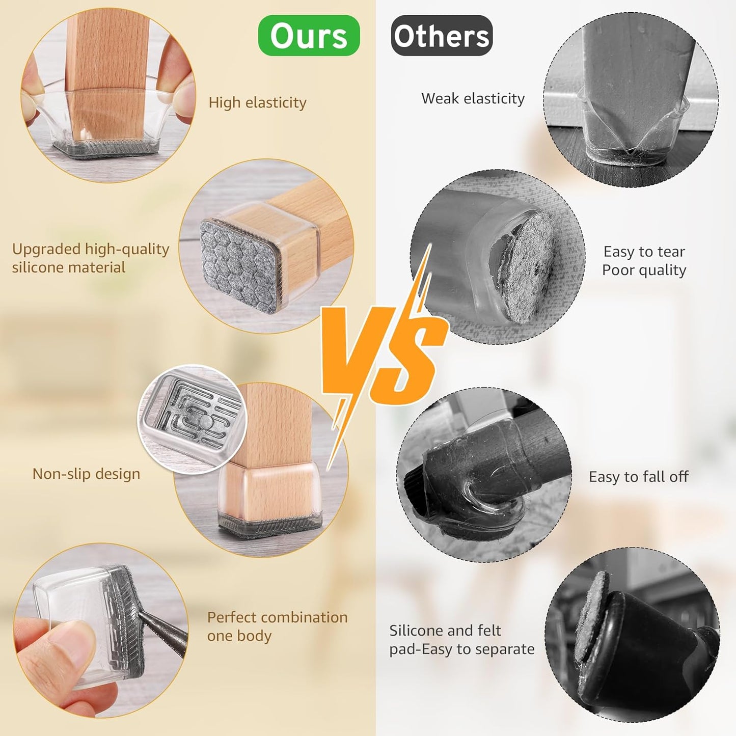 24PCS Rectangular Chair Leg Floor Protectors, Furniture Sliders, Non-Slip Felt Furniture Pads for Hardwood Floors, Silicone Cap Covers to Protect Floors,(Fit L :1.34-1.57", W: 0.87-1.18")