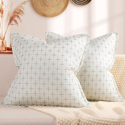 ZWJD Pillow Covers 22x22 Set of 2 Soft Polyester Textured Pillow Covers with Stylish Flange Edge Cozy Farmhouse Throw Pillows for Couch Bed Sofa Living Room