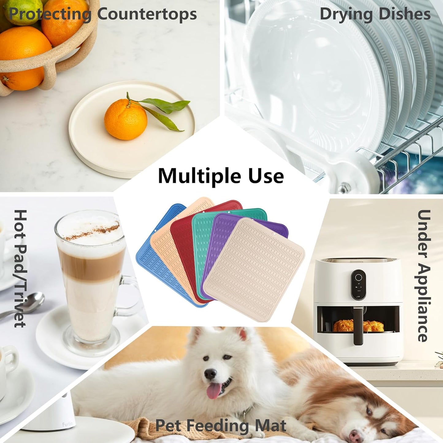 ZLR Silicone Dish Drying Mat for Kitchen Counter, Eco-Friendly Fast Dry Dish Mat, Easy Clean Multi Usage Drying Matt, Heat Resistant Trivet, 16" x 18" XL, Dark Green