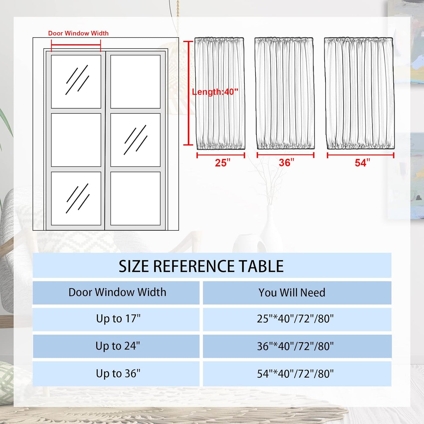 DWCN French Door Curtains – Rod Pocket Thermal Blackout Curtain for Doors with Glass Window, Kitchen and Patio Doors for Privacy, 25 X 40 Inch Length, 1 Curtain Panel with Tieback, Black