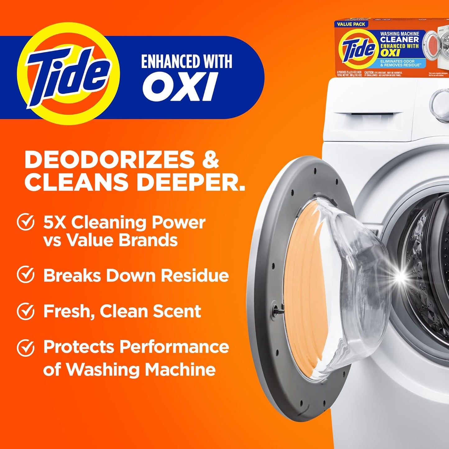 Tide Washing Machine Cleaner, Washer Machine Cleaner with Oxi for Front and Top Loader Washer Machines, Deep Cleaning Residue & Odor Eliminator, 7 Month Supply