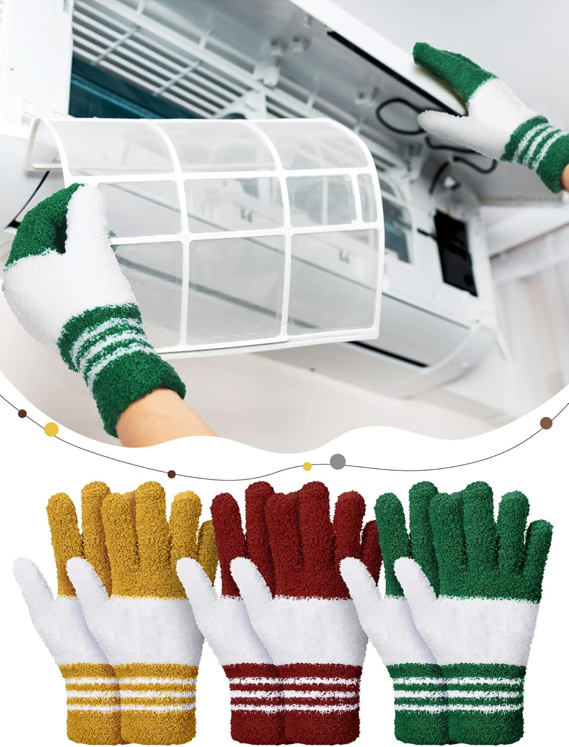 Patelai 3 Pairs Microfiber Plant Dusting Gloves Leaf Cleaning Gloves for Indoor Plants, Blinds, Furniture, House(Small,Red, Green, Yellow)