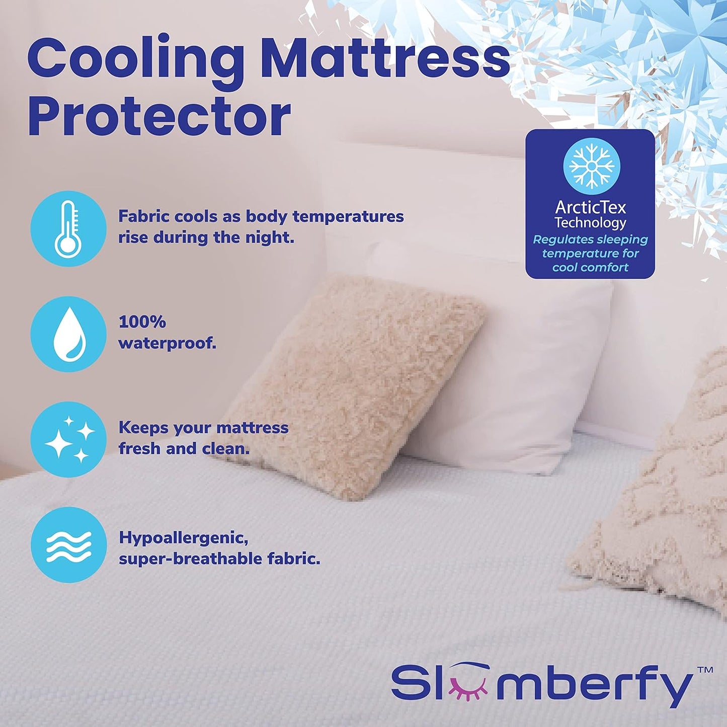 Twin Size Waterproof Cooling Mattress Protector by Slumberfy - Premium Skin-Safe Cover, Natural Fabric with ArcticTex Technology, Noiseless Quilted Cover – 39x75 in.