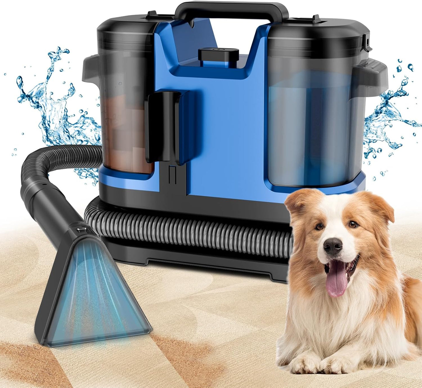 Portable Spot Cleaner Machine for Carpet and Upholstery - 18Kpa Carpet Cleaner with Dual BrushHeads, Easy Move, Cleaning Machine for Furniture, Couch, Stairs, Car and Pet Stain, Blue
