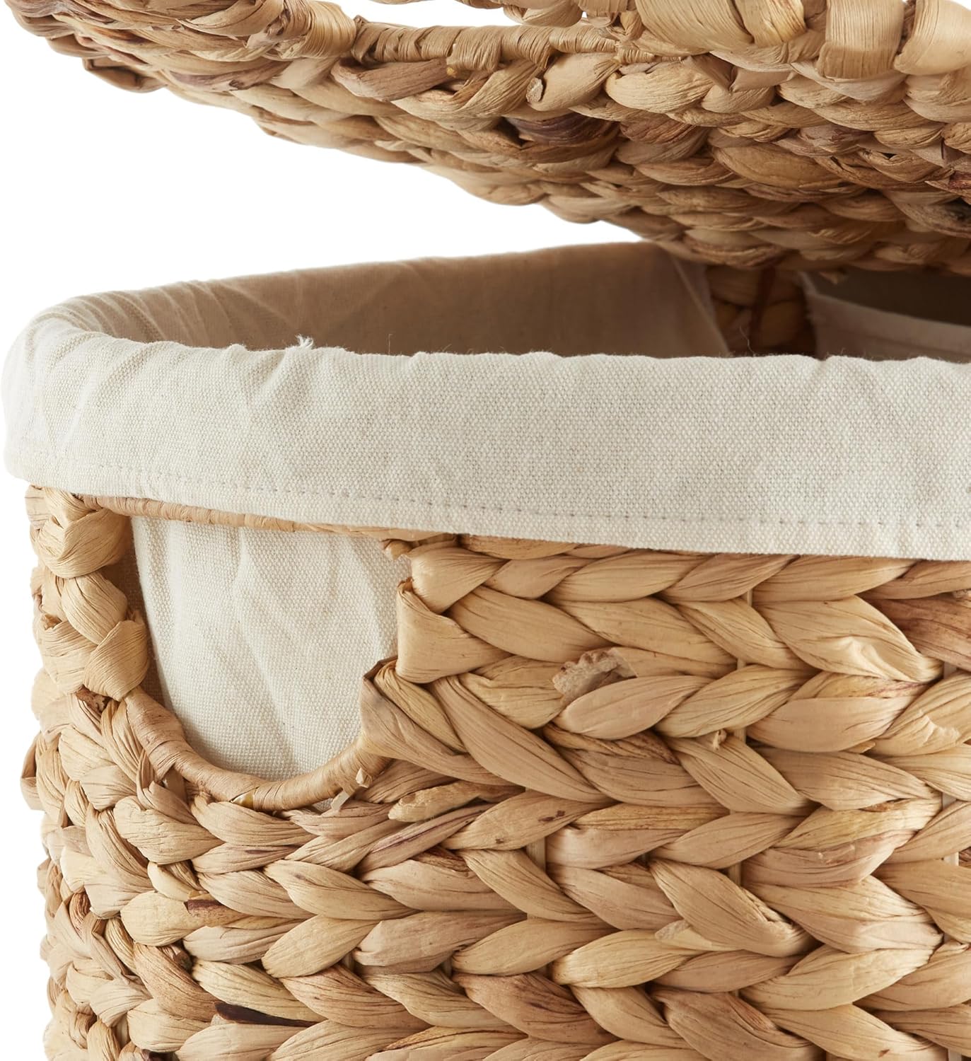 Casafield Oval Laundry Hamper with Lids and Removable Liner Bags - Natural, Woven Water Hyacinth 2-Section Laundry Basket Sorter for Clothes and Towels