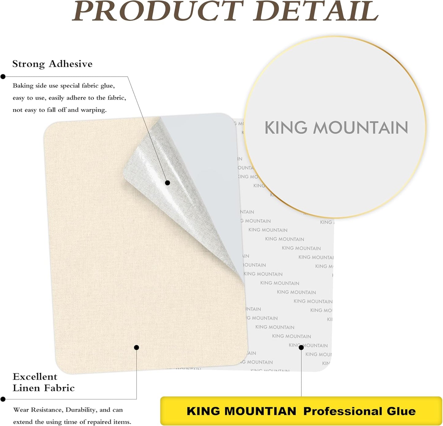 KING MOUNTAIN Fine Linen Repair Patches, Self-Adhesive, Off White, 8" x 11", Multi Color, Can Be Used for Linen Sofa and Clothes Repair