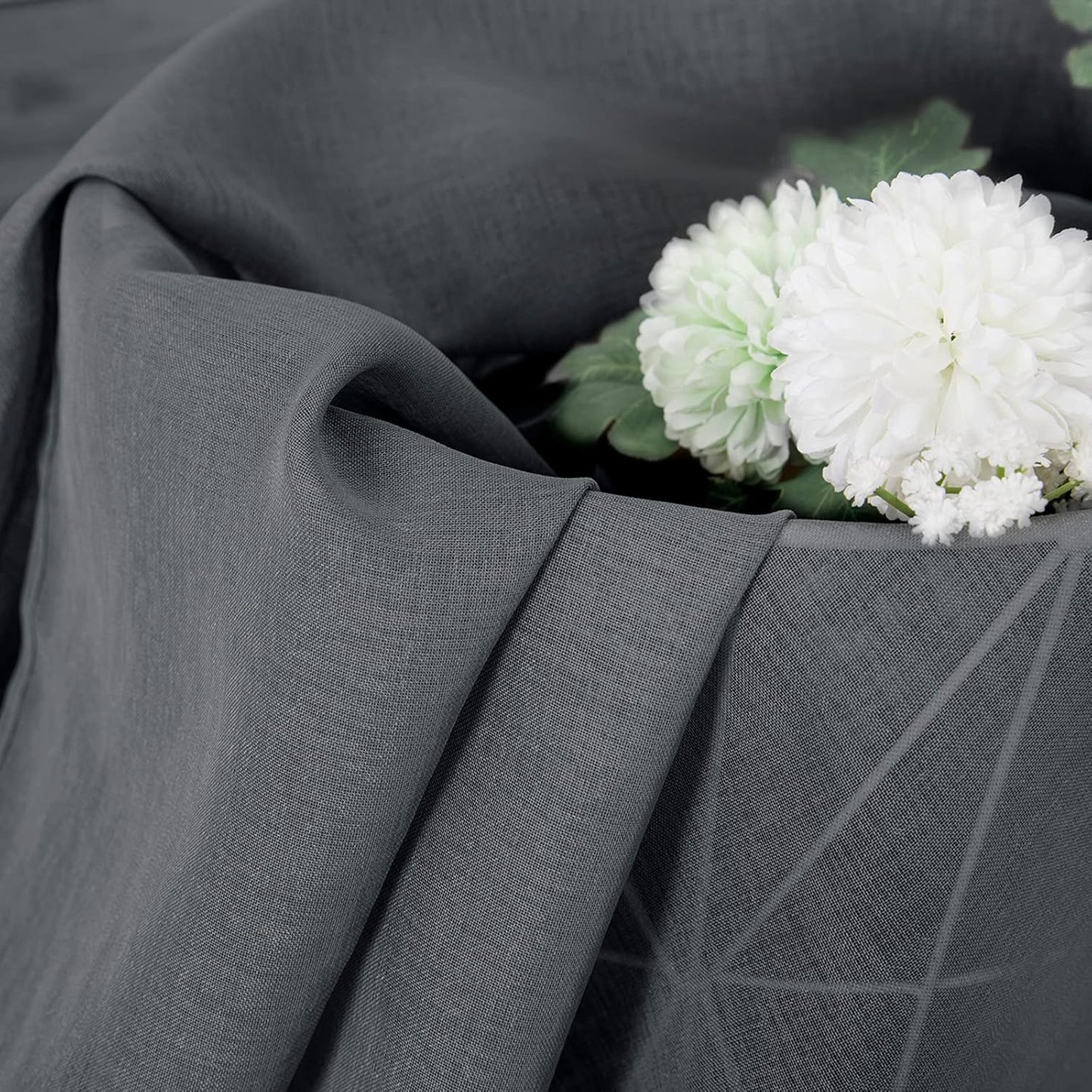 Tollpiz Sheer Curtains Bedroom Linen Textured Curtain Sheers Light Filtering Voile Rod Pocket Curtains for Living Room, 38 x 84 inches Long, Dark Grey, Set of 2 Panels