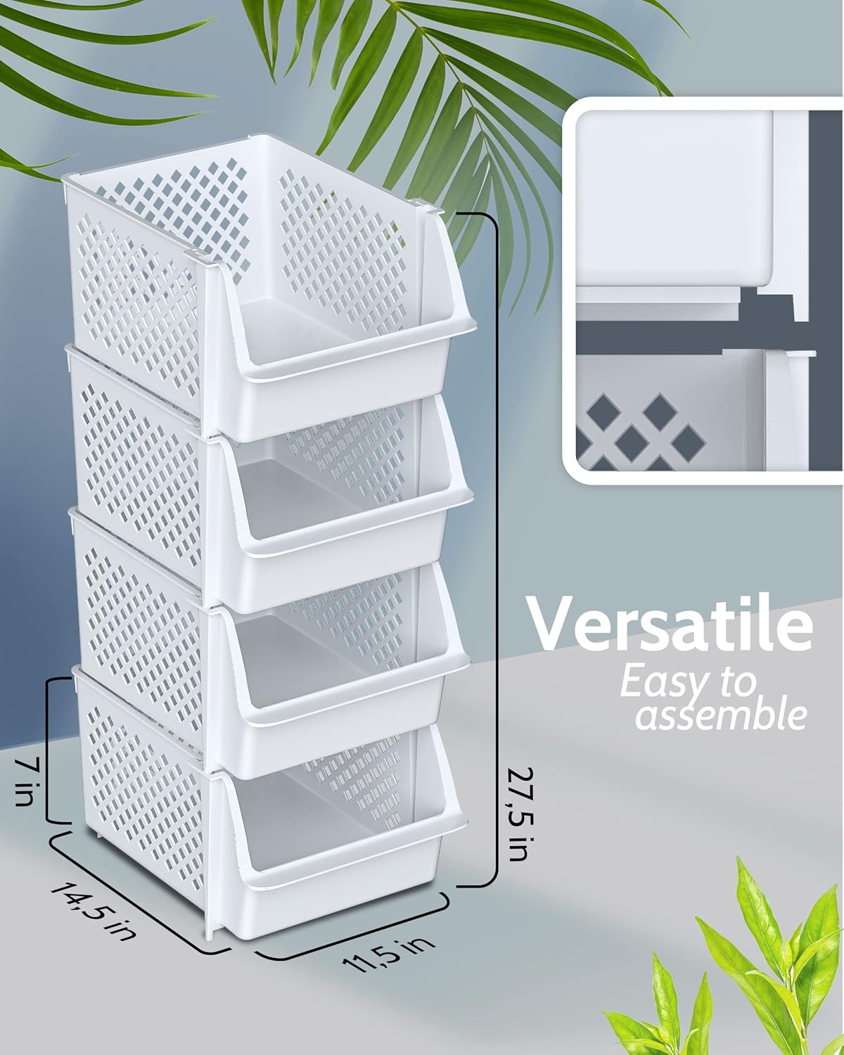 TidyFriend Plastic Stackable Bins for Pantry, 6 Pack Stacking Bins Open Front Kitchen, and Bathroom Organization, Open Front Design (White)