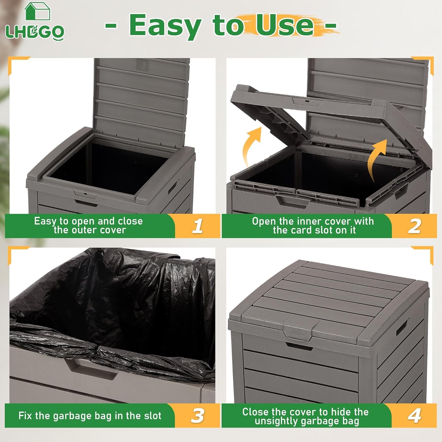 Outdoor Trash Can, 31 Gallon Garbage Can with Tiered Lid and Drip Tray, Waterproof Resin Patio Waste Bin for Garden, Backyard, Deck