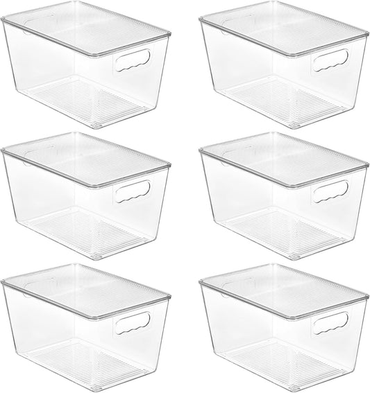Vtopmart 6 Pack Clear Stackable Storage Bins with Lids, Large Plastic Containers with Handle for Pantry Organizer and Storage,Perfect for Bathroom,Cabinet,Kitchen,Fridge,Closet Organization
