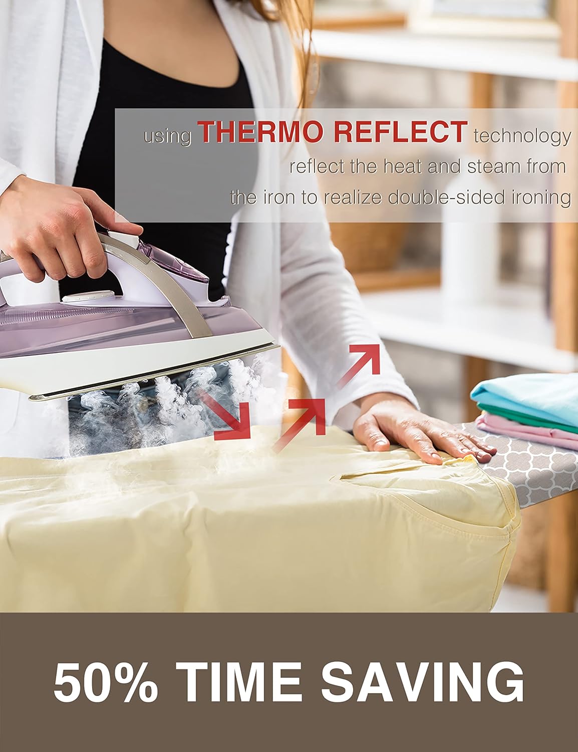 Extra Wide Ironing Board Cover and Pad,18X49 Reflective Silicone Ironing Board Cover,Resist Scorching and Staining,4 Fasteners,Elastic Edges,Large Protective Scorch Mesh Cloth,18X49in