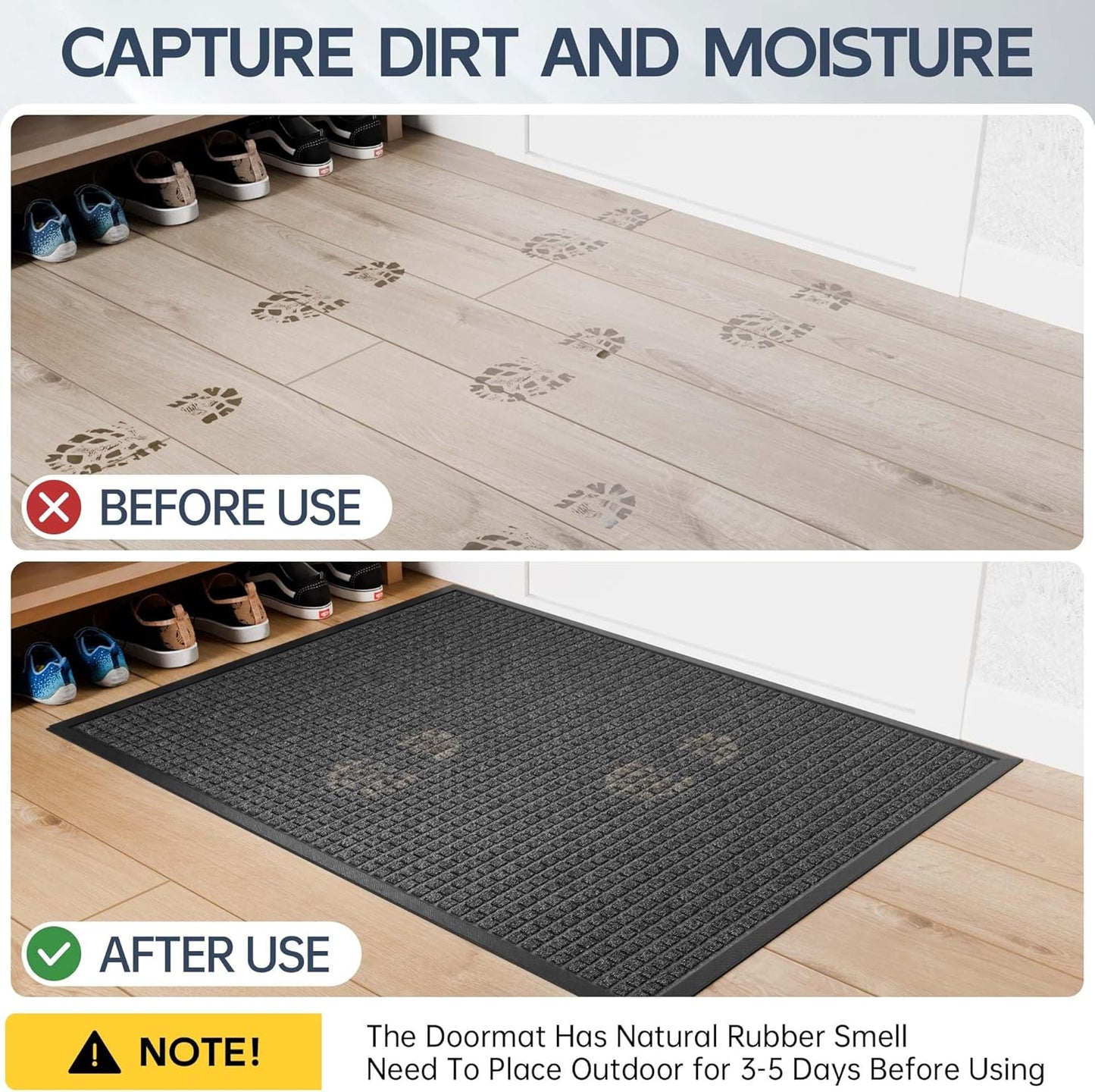 Amyracel Outdoor Indoor Door Mat for Entryway, 24"x72" All Season Weather Outside Door Mat, Low Pile Heavy Duty Rubber Backing Doormat, Stain and Fade Resistant, Inside Door Mats for Home Entry Floor