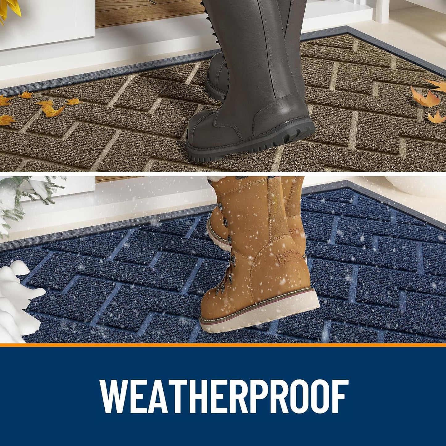 OLANLY Front Door Mat Indoor Outdoor Entrance, Waterproof All-Season, All-Weather Doormat, Sturdy Natural Rubber, Low Profile, Easy Clean Patio Porch Entryway Mat, Herringbone Brick (Brown, 71x47)