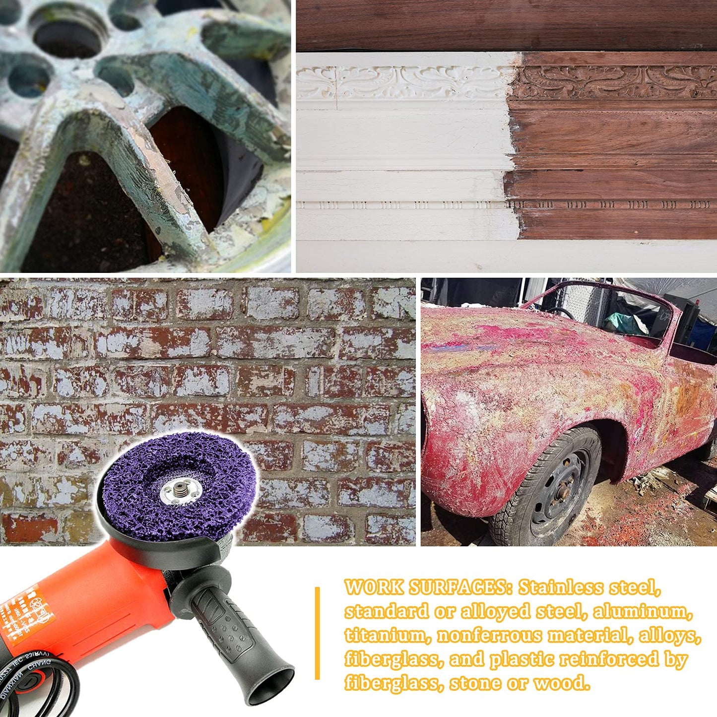 6 Pack 4" x 5/8" Strip Discs Stripping Wheel Fit Angle Grinder Clean and Remove Paint Coating Rust Welds Oxidation