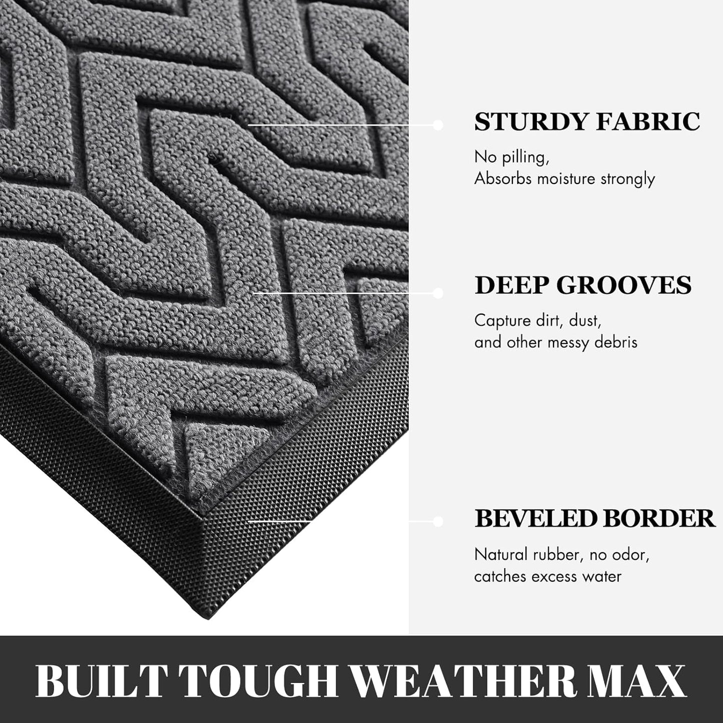 Yimobra Large Door Mat Outside Entrance 47x24, Waterproof Heavy Duty Outdoor Mats for Front Door, Non Slip Rubber Entry Mat for Garage Patio, Easy Clean, Grey