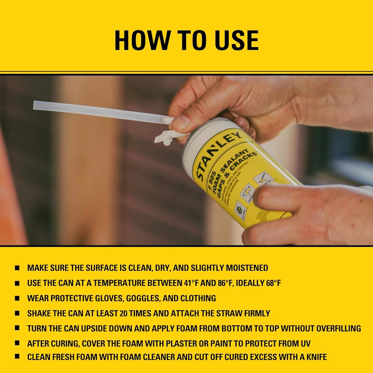 Stanley F905 Gaps & Cracks Sealant (2x12 Oz.) – Polyurethane Spray Foam Insulation for Window & Door, Waterproof Gap Filler, Low Expansion Foam for Indoor & Outdoor Use | Straw Use | 12 Oz. 2 Pack