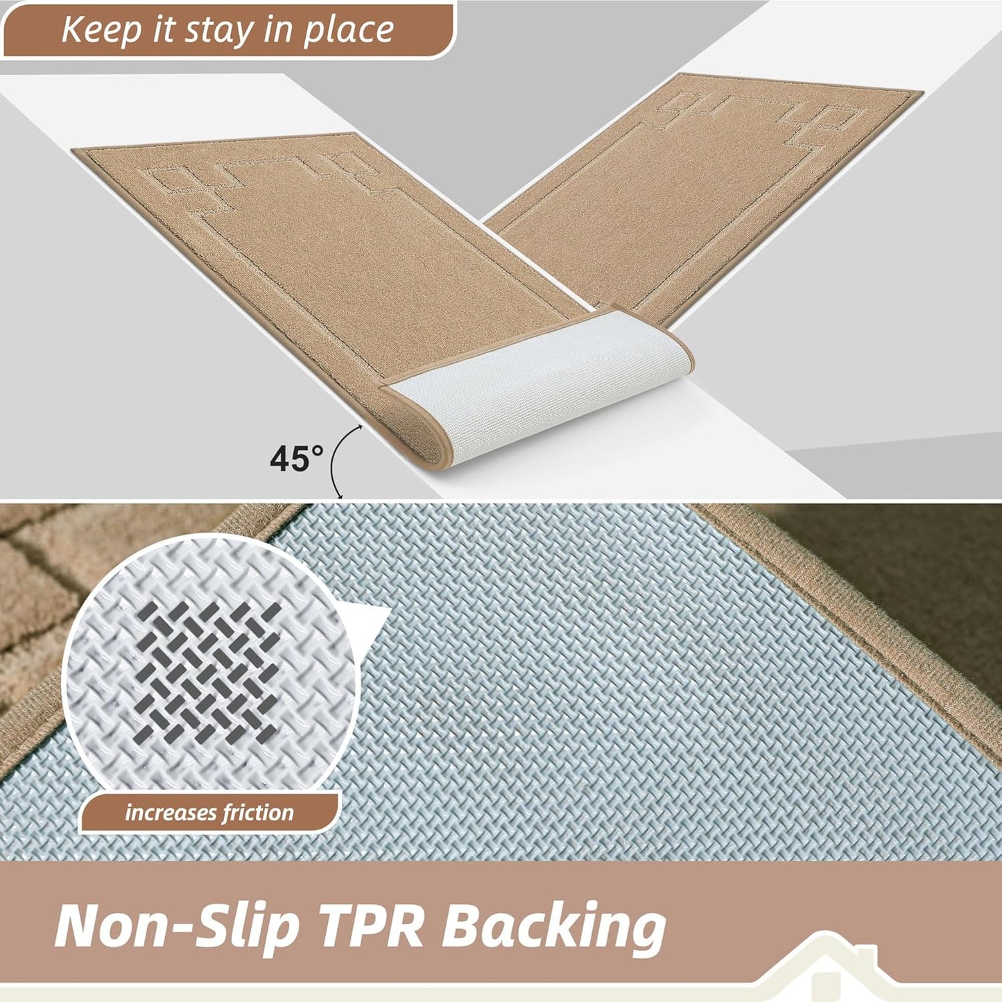 BEQHAUSE Door Mat 24" x 60", Non-Slip Door Mats Indoor Entryway Rugs Washable Low-Profile Absorbent and Stain Resist Floor Mats, Dog Door Mat for Front Back Door, Muddy Wet Shoes & Paws, Beige