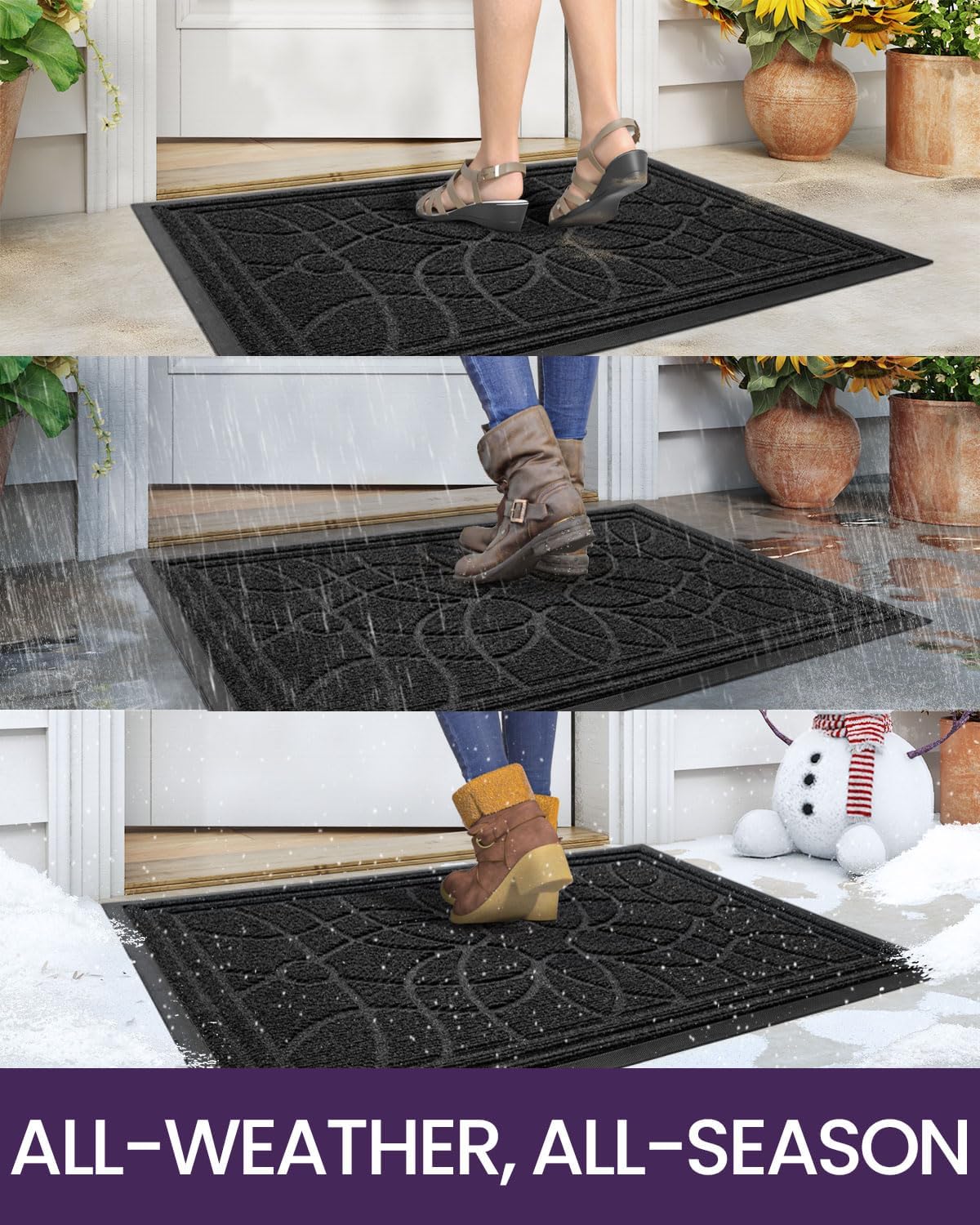 DEXI Front Door Mat Outside Entrance, Heavy Duty Non Slip Low Profile Doormat for Entryway, Trap Dirt and Moisture Welcome Mats, Easy Clean, Patio, Garage, 6x4, Black