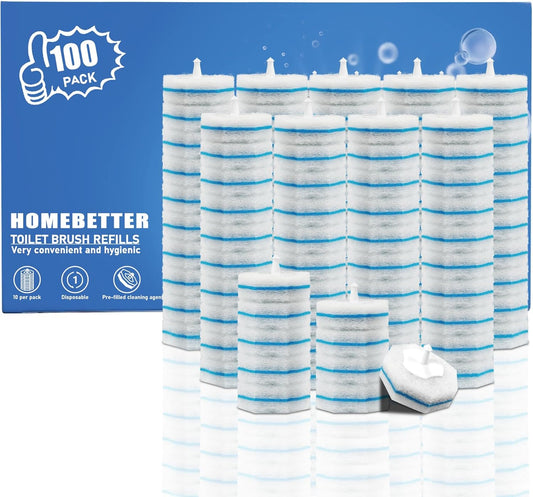 100 Count Disposable Toilet Bowl Wand Refills Prefilled with 2X Cleaning Solution, Compatible with Most Toilet Brush Handles, Not Fall Apart, Fresh Scent,