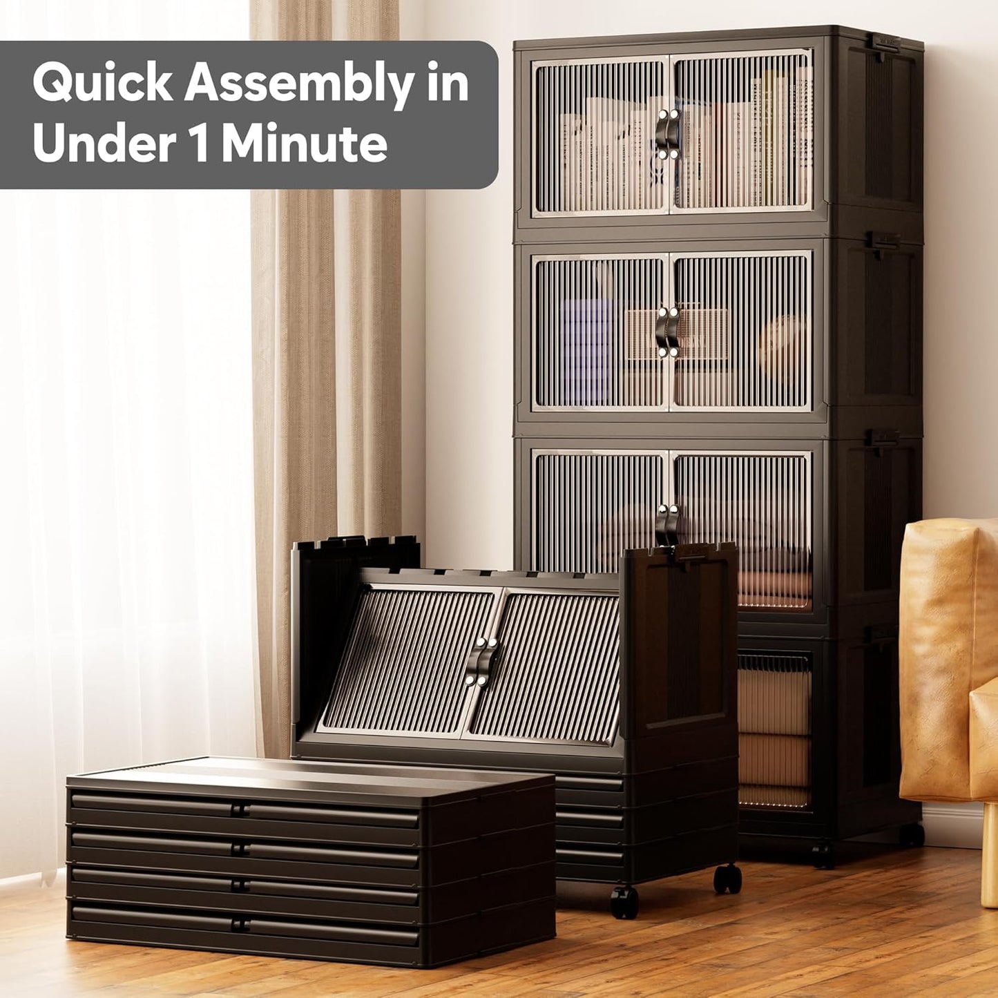 Jalove 88QT Plastic Storage Bins with lids, Stackable Collapsible Storage Containers with Wheels, Closet Organizer and Storage Drawers, Clothes Storage Cabinet for Home Office Garage, 1 Pack Black