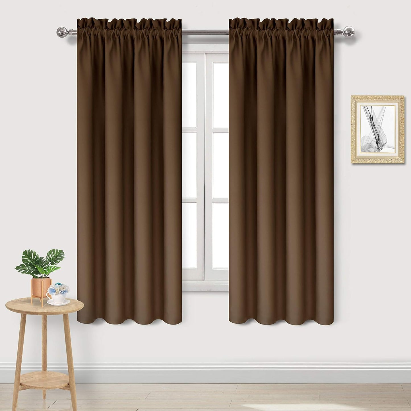 DWCN Blackout Curtains for Bedroom - Thermal Insulated Privacy Energy Saving Rod Pocket Drapes for Living Room, W 38 x L 72 Inch, Brown, Set of 2