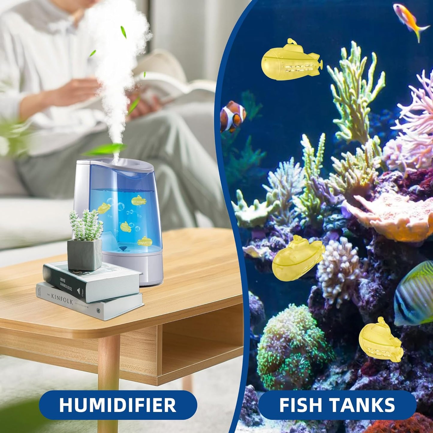 AMI PARTS Humidifier Tank Cleaner for Most Humidifier and Fish Tank, Softens Hard Water, Purifies Water, Prevents Hard Water Build-Up(Yellow & Blue Universal Humidifier Cleaner 14 pcs)